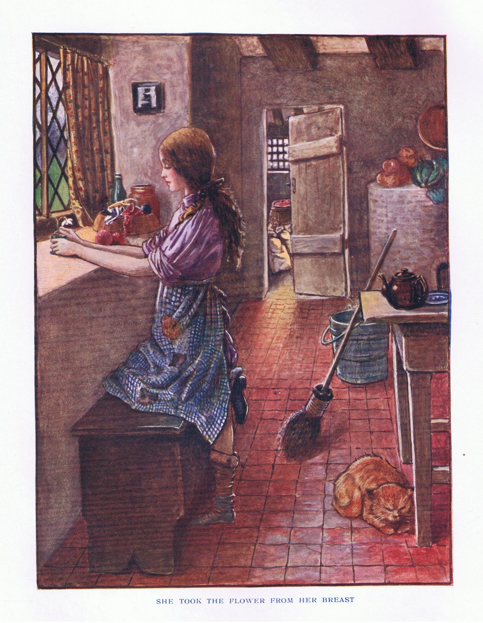 Levette a virágot a melléről, illusztráció a Lady And Fairy Tales, 1914-ből alkotó: Maud Tindal Atkinson