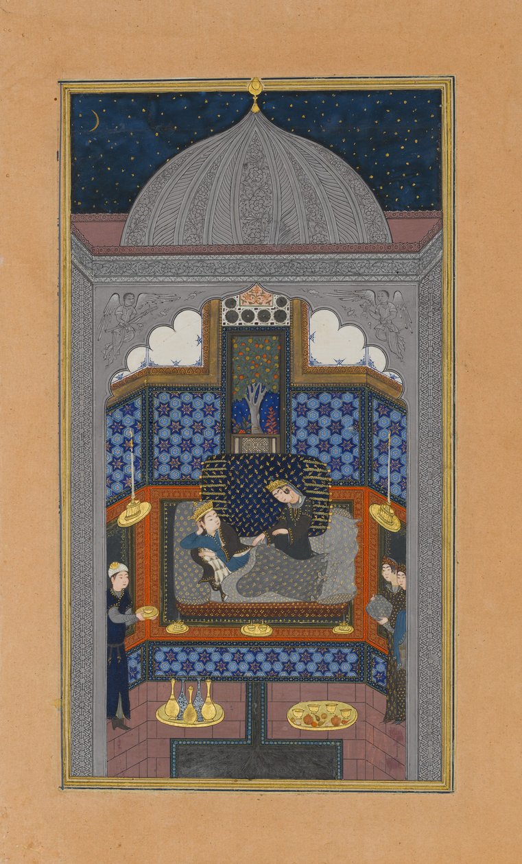 Bahram Gur és az indiai hercegnő a Sötét Palotában szombaton, Folio 23v..., kb. 1430. alkotó: Maulana Azhar