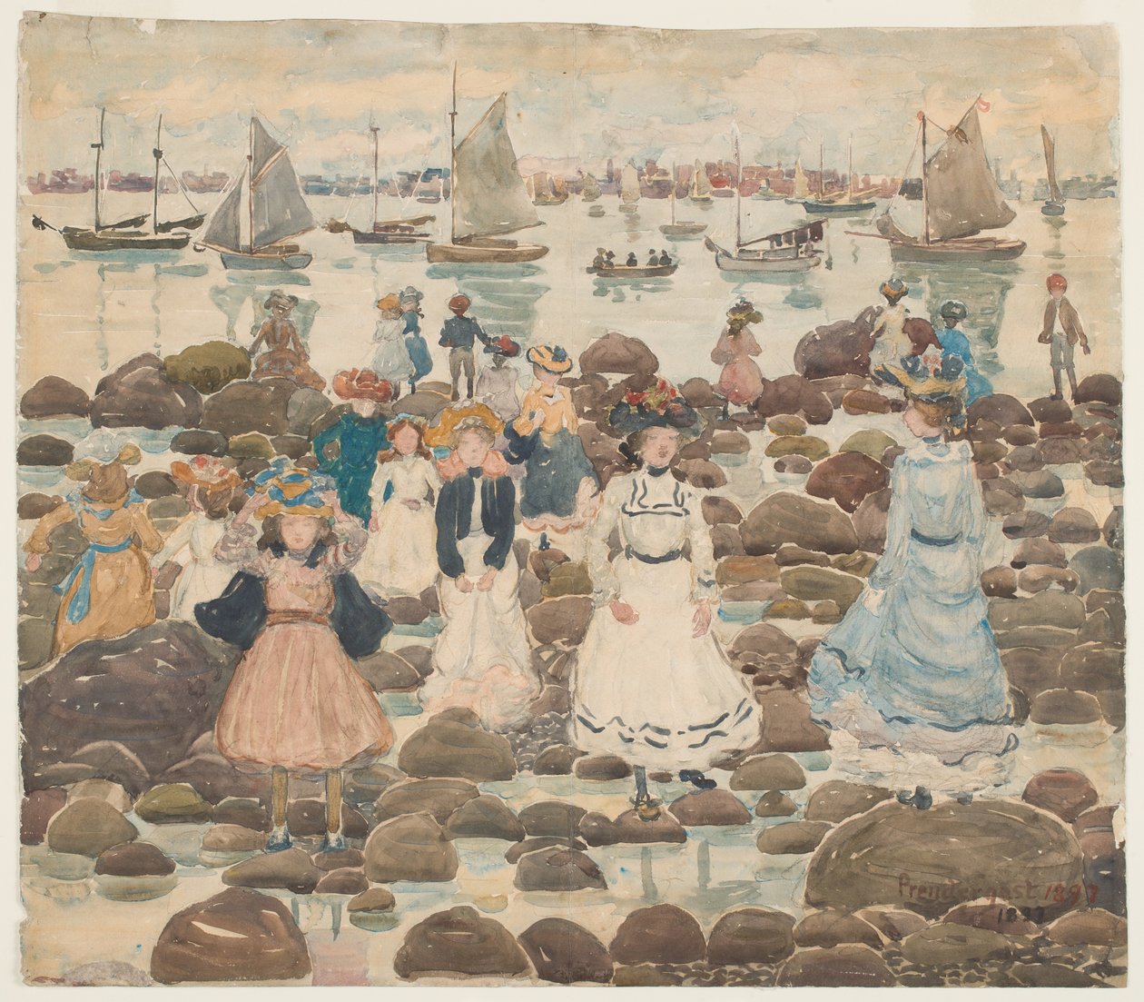 Apály, Beachmont, 1902 körül (wc grafit felett, papíron) alkotó: Maurice Brazil Prendergast