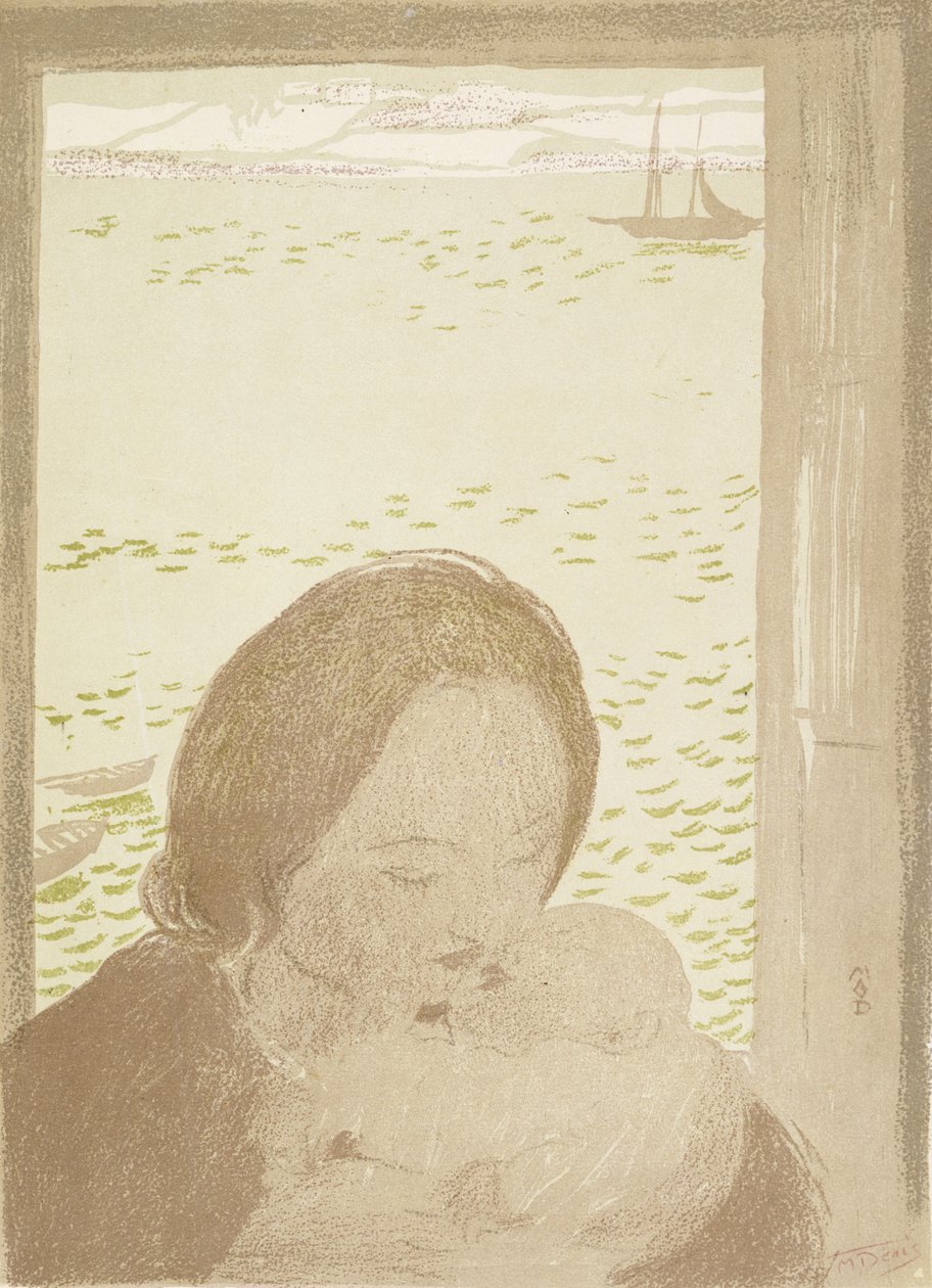 Anya és gyermeke a tenger mellett, Poulduban, 1900 (színes litó szőtt papíron) alkotó: Maurice Denis