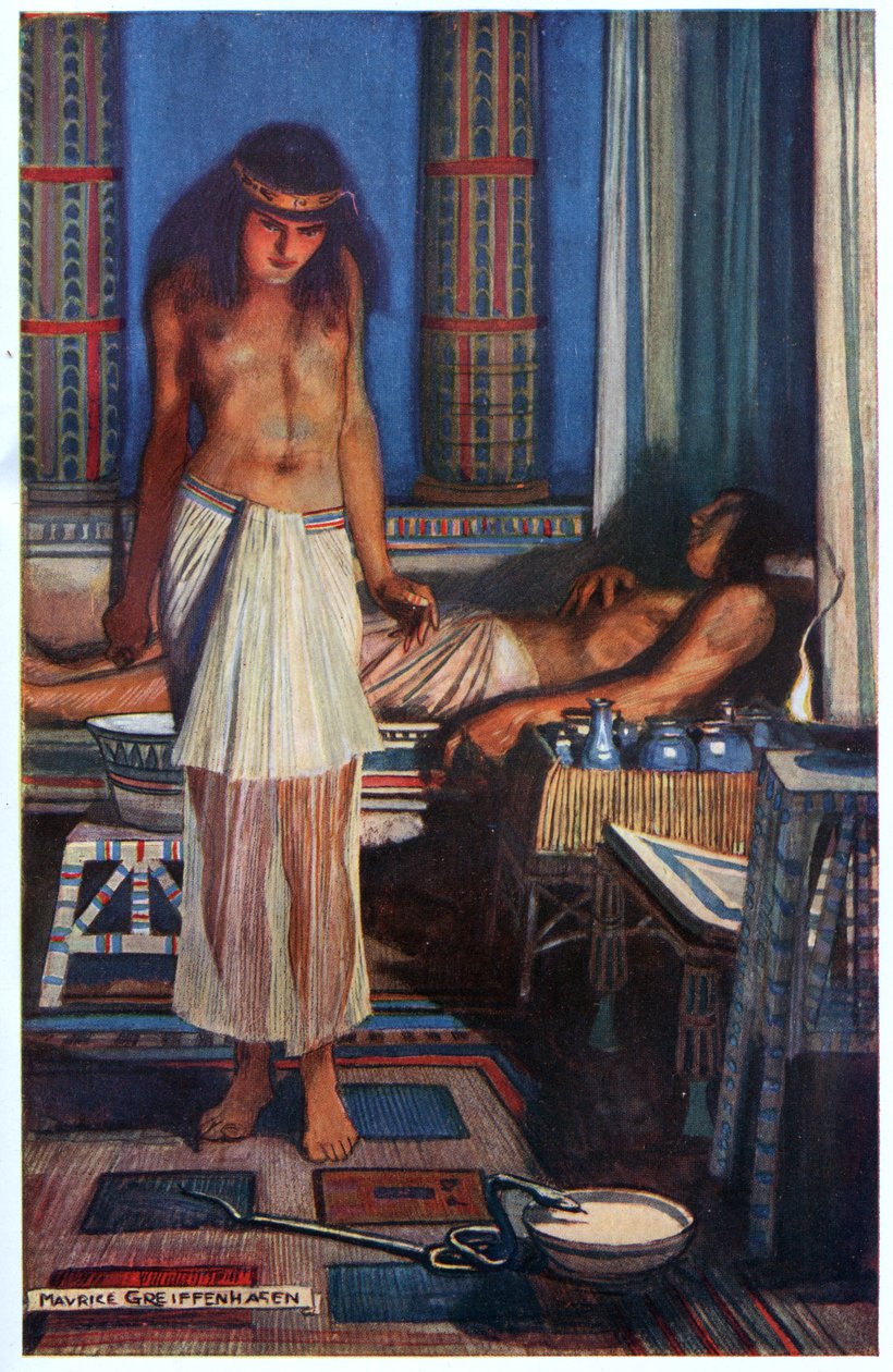 A végzetkígyó csábítása, illusztráció az „Egyiptomi mítosz és legenda”-ból, a Gresham Publishing, Co. alkotó: Maurice Greiffenhagen
