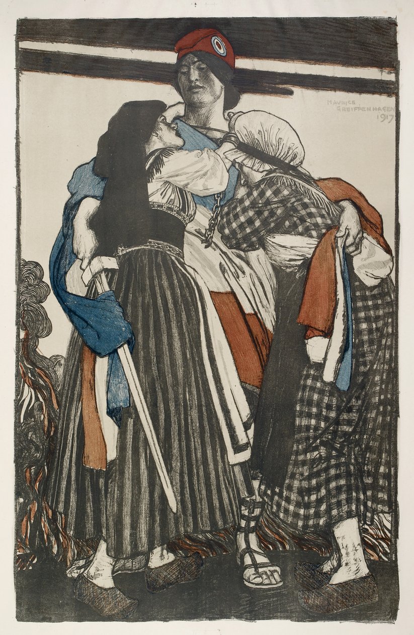 Elzász-Lotaringia visszacsatolása Franciaországhoz, 1917 (litográfia) alkotó: Maurice Greiffenhagen