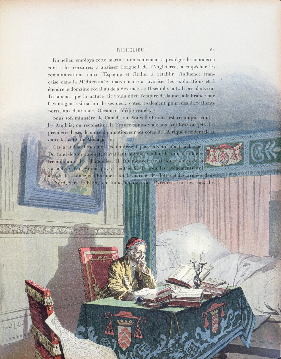 Armand-Jean du Plessis, de Richelieu bíboros (1585-1642) idős emberként, Theodore Camu illusztrációja Richelieu életéből, 1910 alkotó: Maurice Leloir