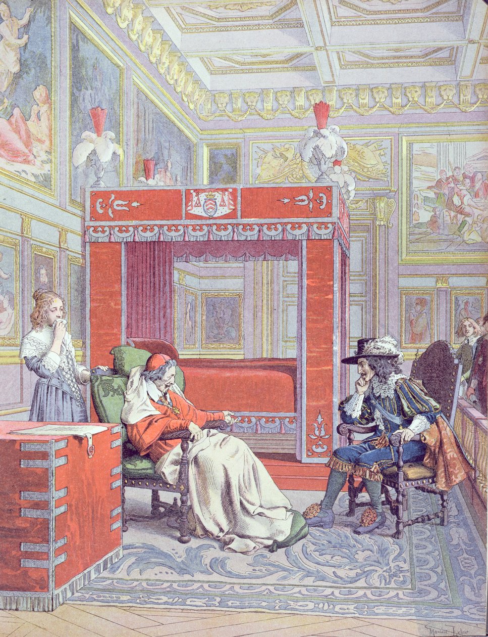 Armand-Jean du Plessis, Richelieu bíboros (1585-1642) halála, illusztráció Theodore Camu Richelieu életéből, 1910. alkotó: Maurice Leloir