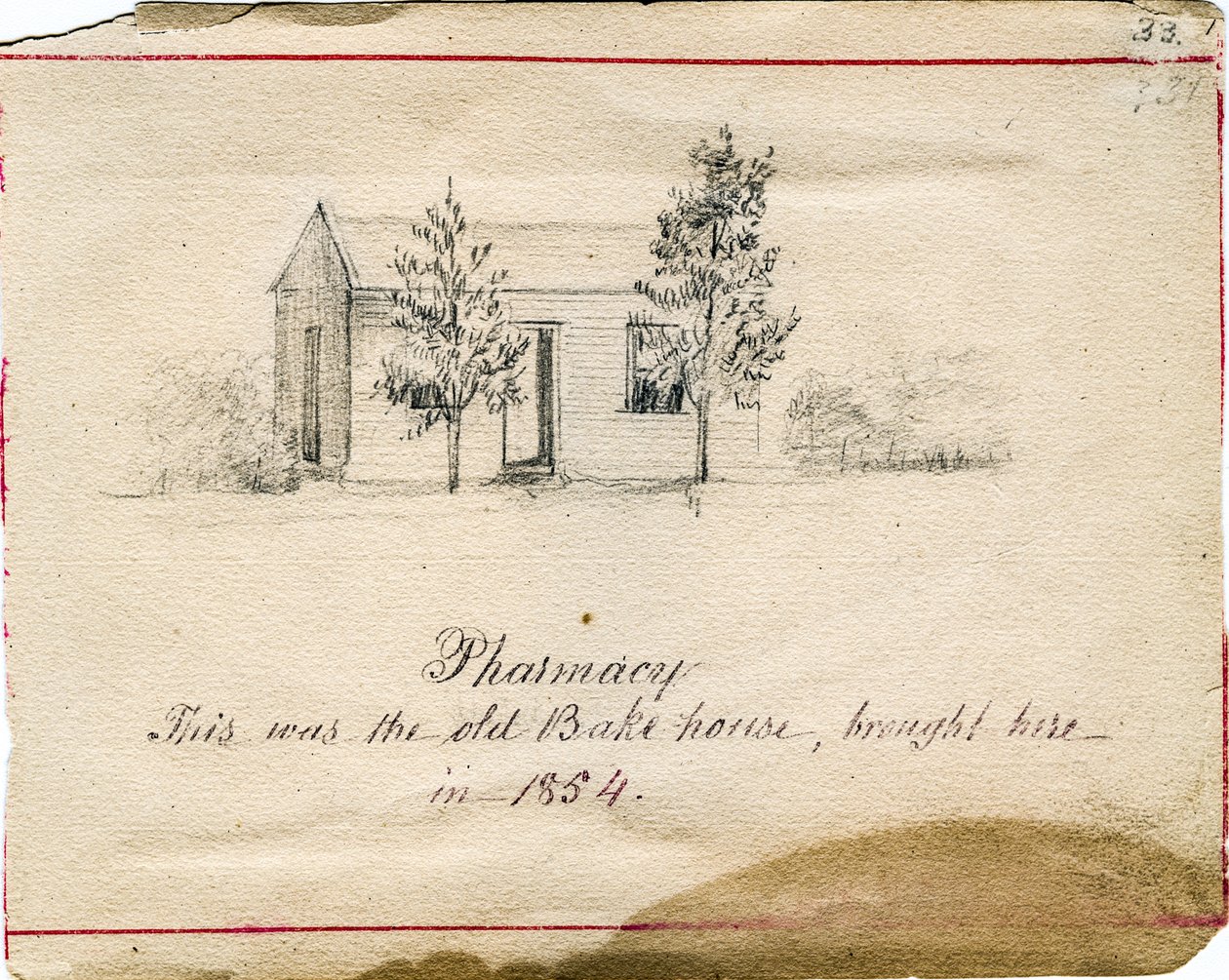 Gyógyszertár az Indiana állambeli Saint Mary-of-the-Woods-i Gondviselés Nővérek területén alkotó: Maurice Schnell