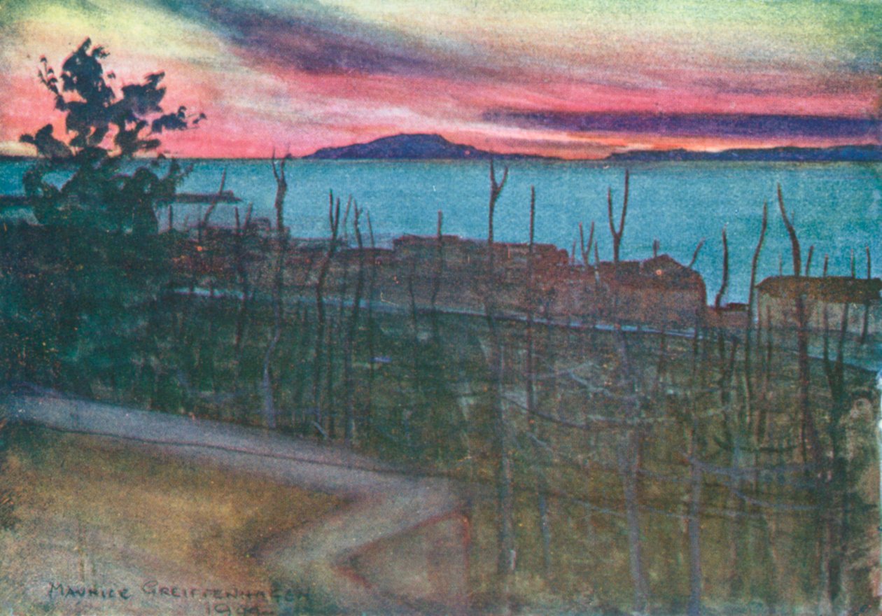 Ischia Castellamare felől, naplemente (színes litográfia) alkotó: Maurice (after) Greiffenhagen