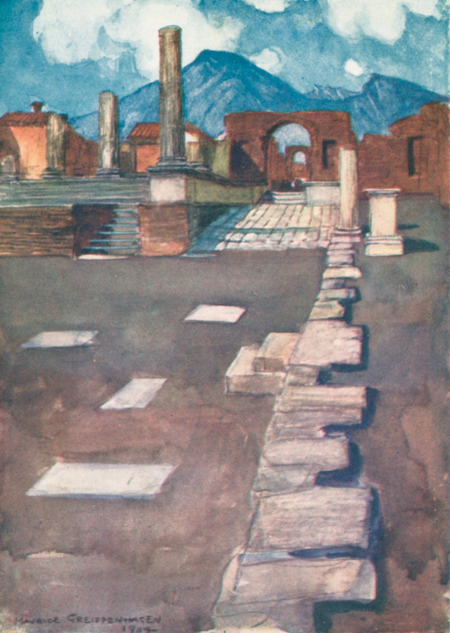 Fórum, Pompeji (színes litográfia) alkotó: Maurice (after) Greiffenhagen