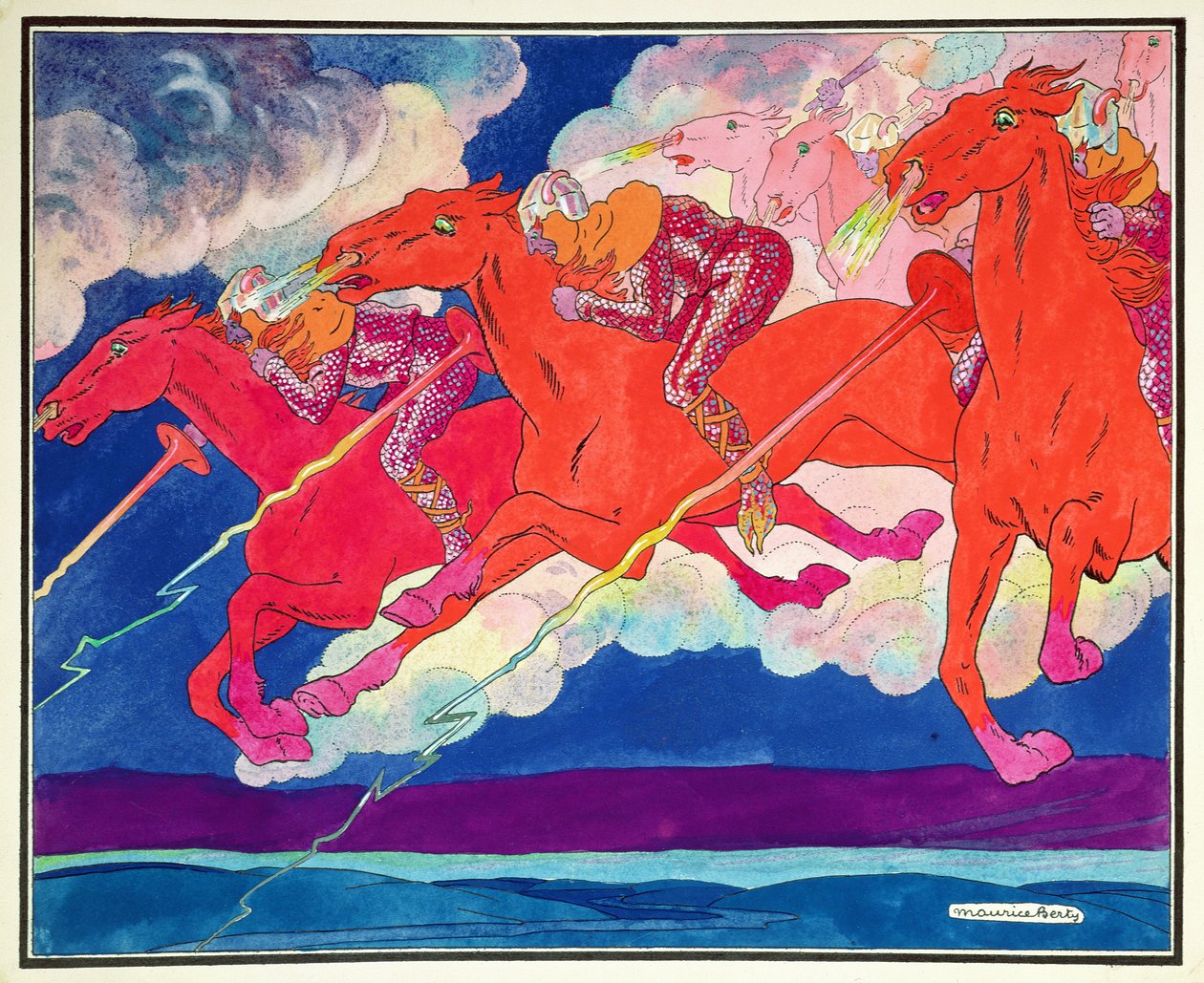 Attila égből alászálló légiói, 1920 körül (akvarell, papír) alkotó: Maurice Berty