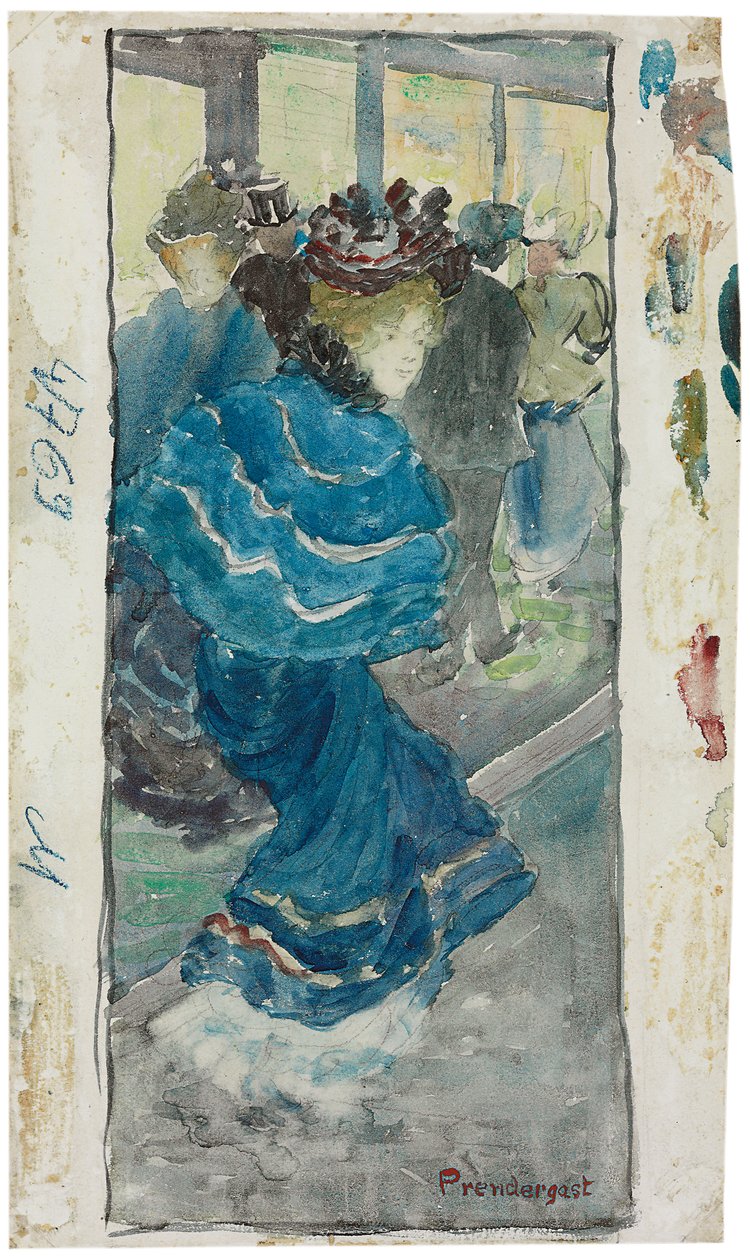 Elegáns nő kék ruhában, 1893-94 körül alkotó: Maurice Brazil Prendergast