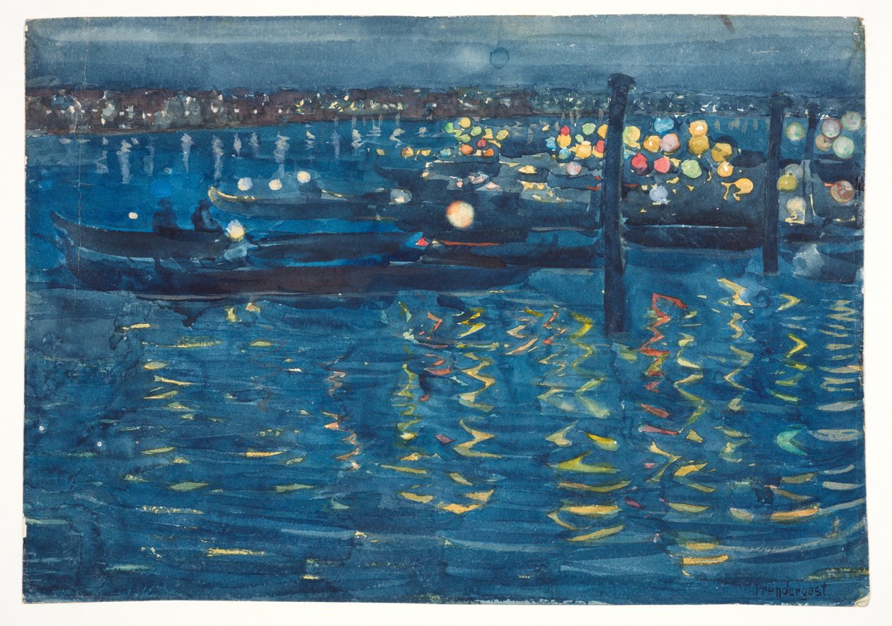 Fesztivál este, Velence, c. 1898-1899 (grafit, akvarell és testfesték szőtt papíron) alkotó: Maurice Brazil Prendergast