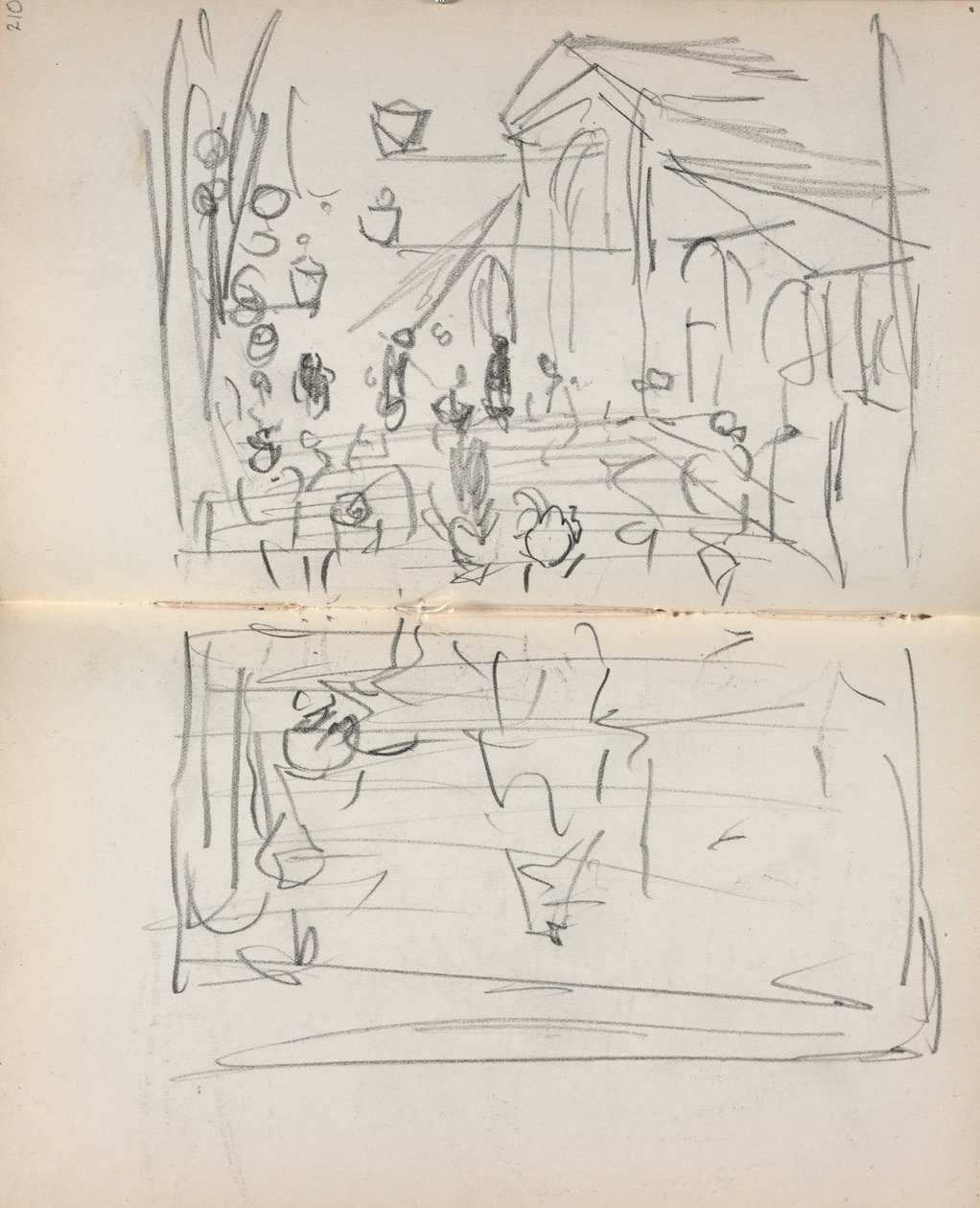 Olasz vázlatfüzet: Híd figurákkal, 209. és 210. oldal, 1898-1899. alkotó: Maurice Brazil Prendergast