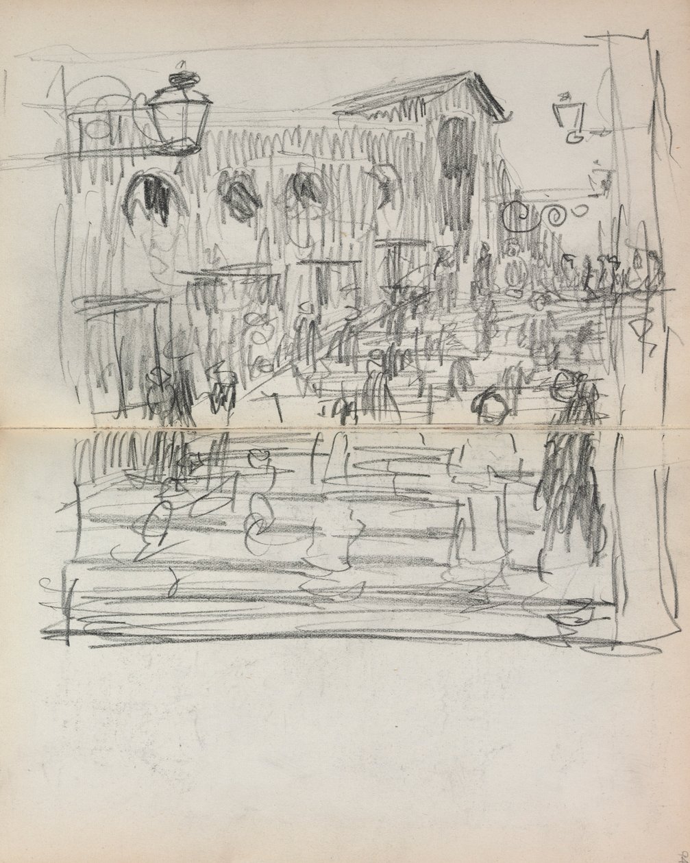 Olasz vázlatfüzet: Híd figurákkal, 93. és 94. oldal, 1898-1899. alkotó: Maurice Brazil Prendergast