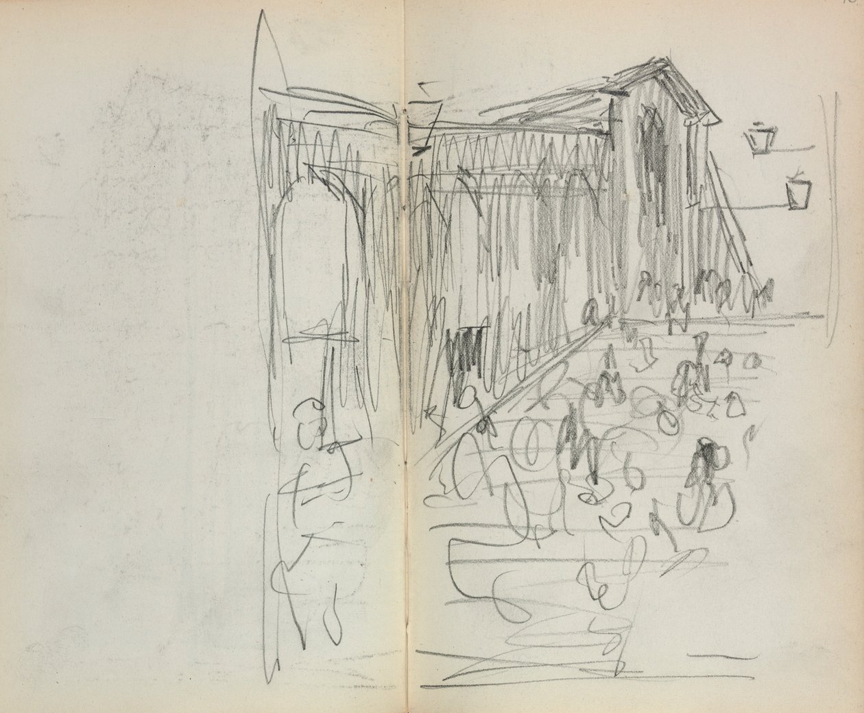 Olasz vázlatfüzet: Híd figurákkal, 95. és 96. oldal, 1898-1899. alkotó: Maurice Brazil Prendergast