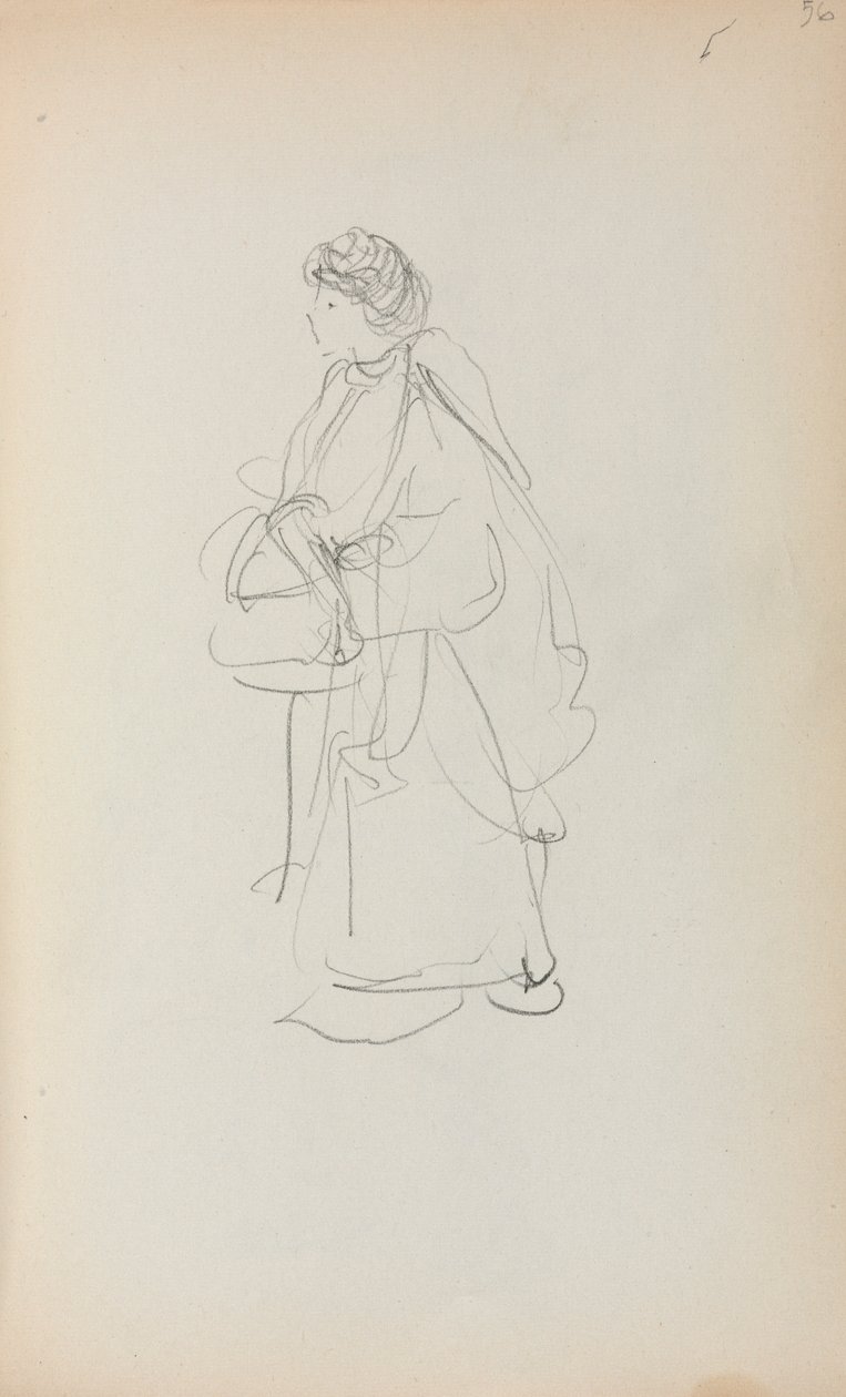 Olasz vázlatfüzet: Álló nő, kezében egy táskával 56. oldal, 1898-1899. alkotó: Maurice Brazil Prendergast