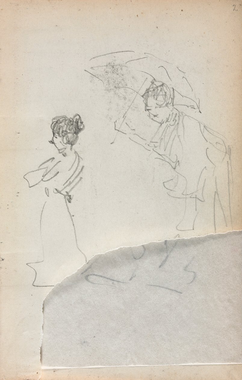 Olasz vázlatfüzet: Álló nő profilban és férfi esernyős 2. oldal, 1898-1899. alkotó: Maurice Brazil Prendergast