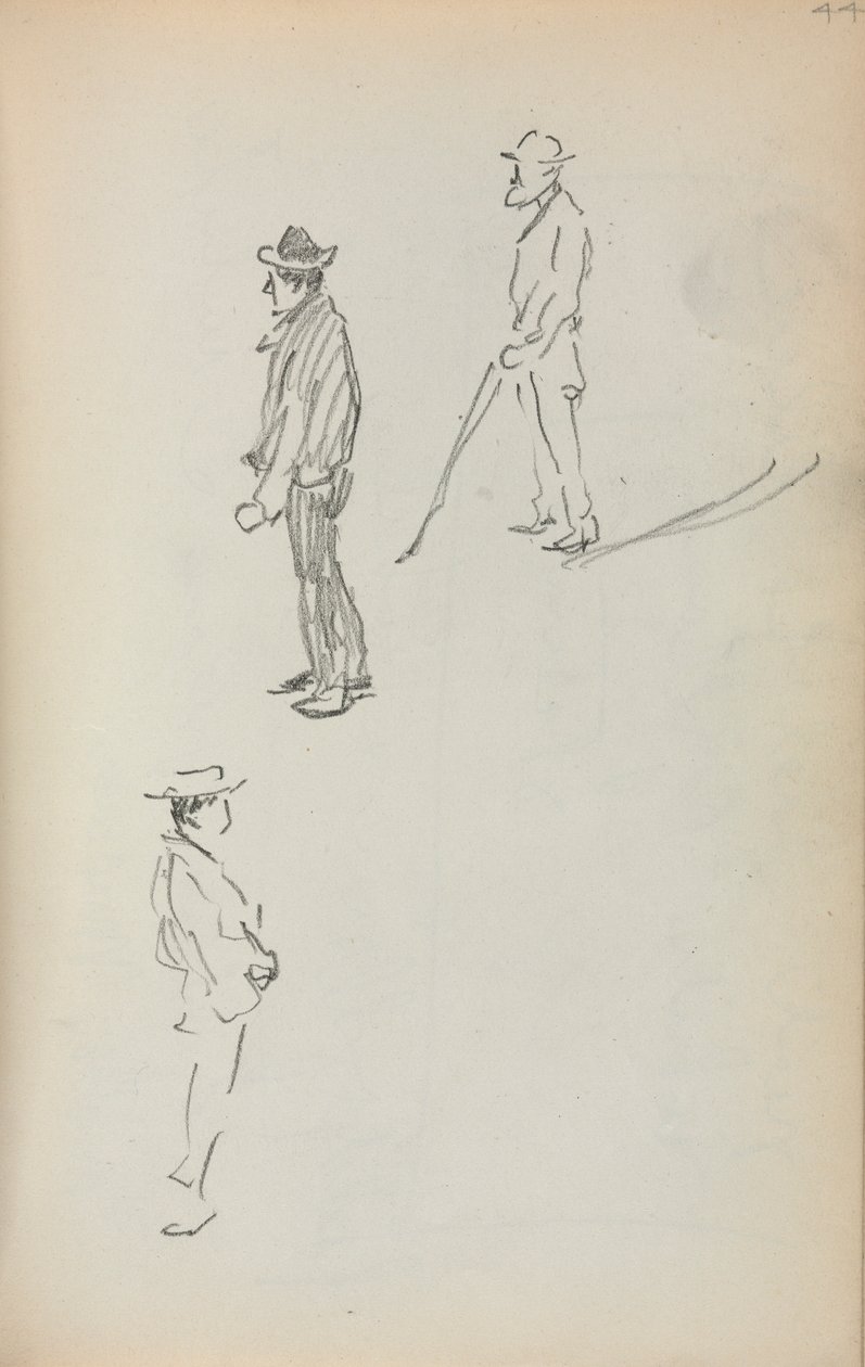Olasz vázlatfüzet: Három álló férfi 44. oldal, 1898-1899. alkotó: Maurice Brazil Prendergast