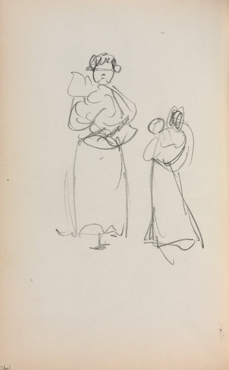 Olasz vázlatfüzet: Két álló nő csecsemőket tartó 140. oldal, 1898-1899. alkotó: Maurice Brazil Prendergast