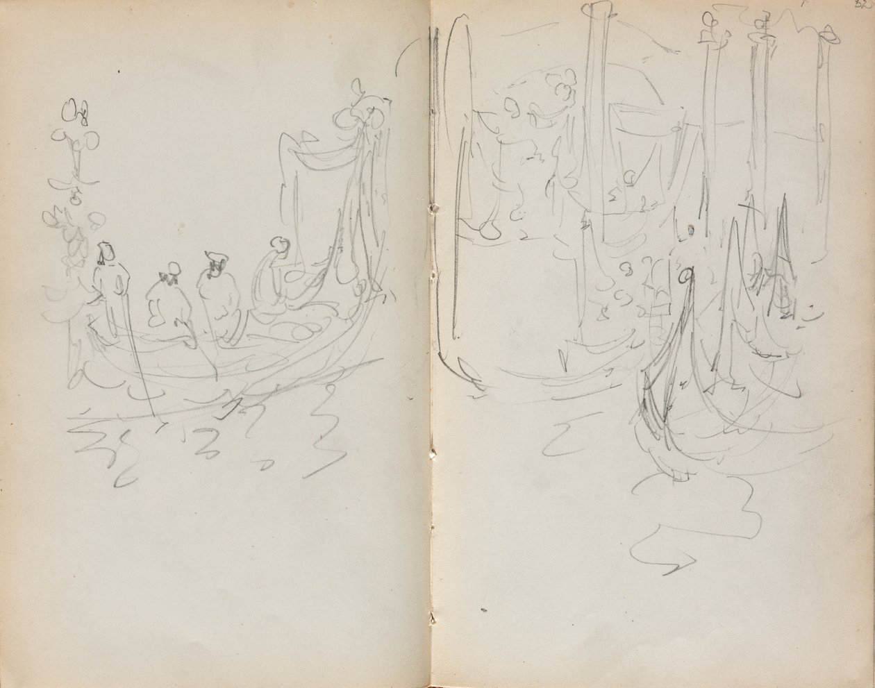 Olasz vázlatfüzet: Velencei kikötő 31. és 32. oldal megtekintése, 1898-1899. alkotó: Maurice Brazil Prendergast