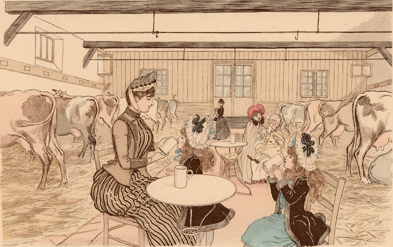 Anyák gyermekeiket tejüzembe viszik, Párizs, Franciaország alkotó: Maurice Charles Mathieu (1849 1912) Bonvoisin