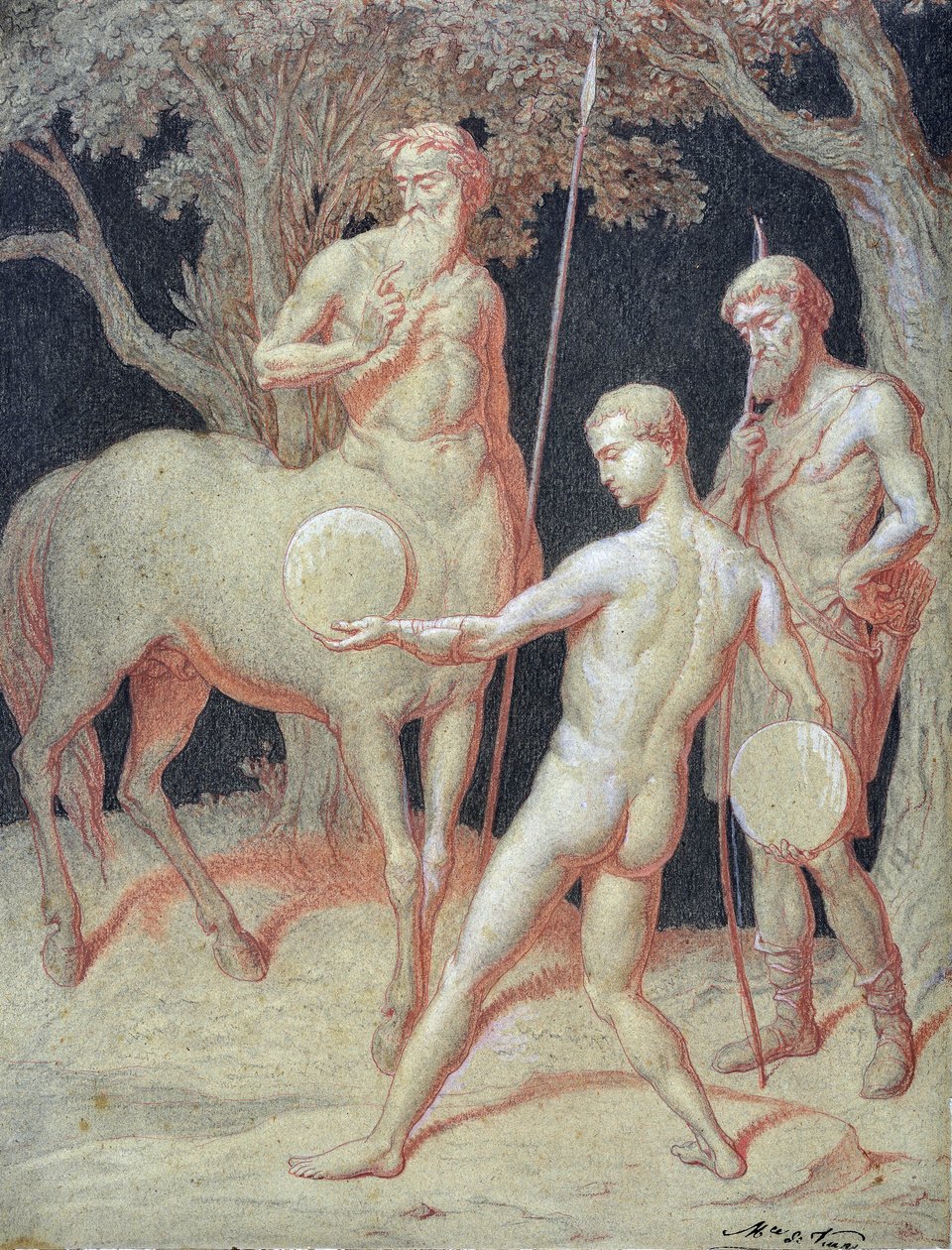 Herkules oktatása a Kentaur Chiron által (rajz) alkotó: Maurice De Vaines