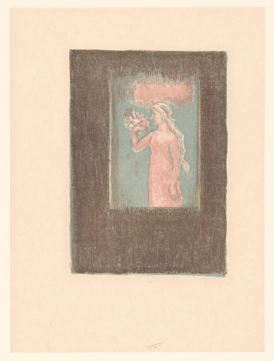 Fiatal lány virágokkal az ablak előtt alkotó: Maurice Denis