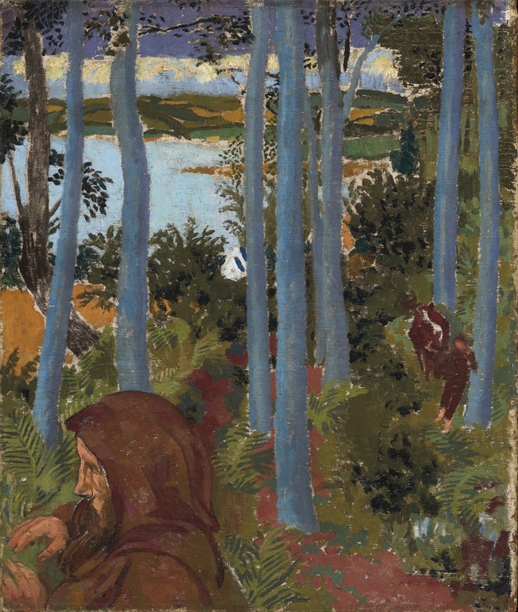 Táj csuklyás férfival, 1903. alkotó: Maurice Denis