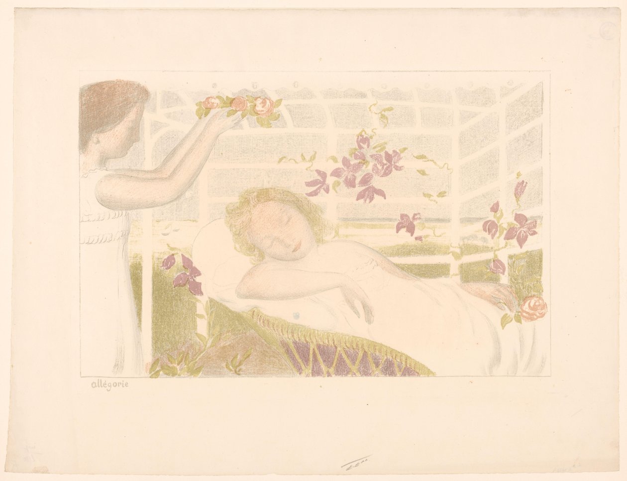 Az alvó lány virágkoszorút kap Allegória (cím a tárgyon) A szerelem ábrázolásai (sorozat címe) Amour (sorozat címe) alkotó: Maurice Denis