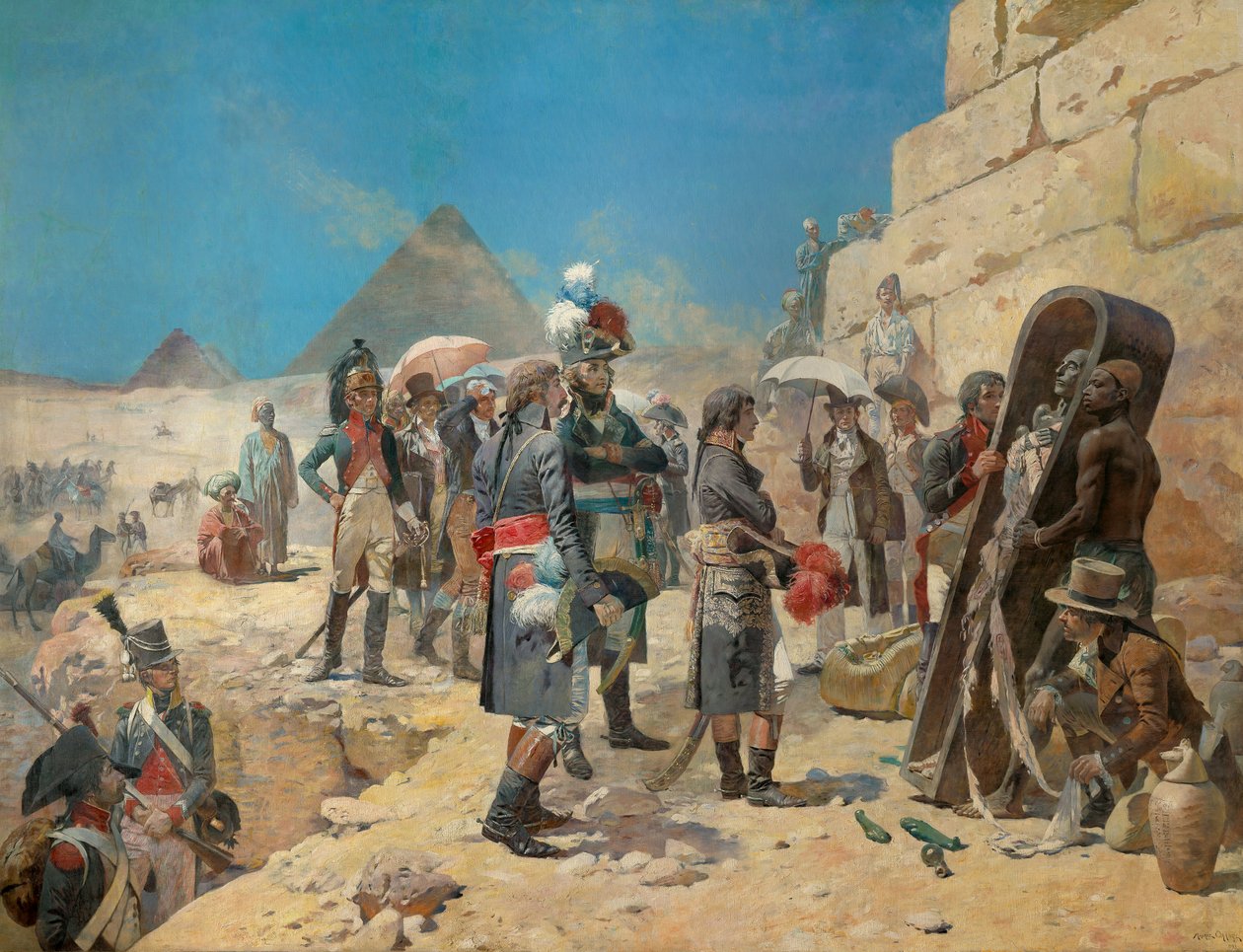 Bonaparte Napóleon a piramisok előtt egy király múmiáján elmélkedik Egyiptom vidékén alkotó: Maurice Henri Orange