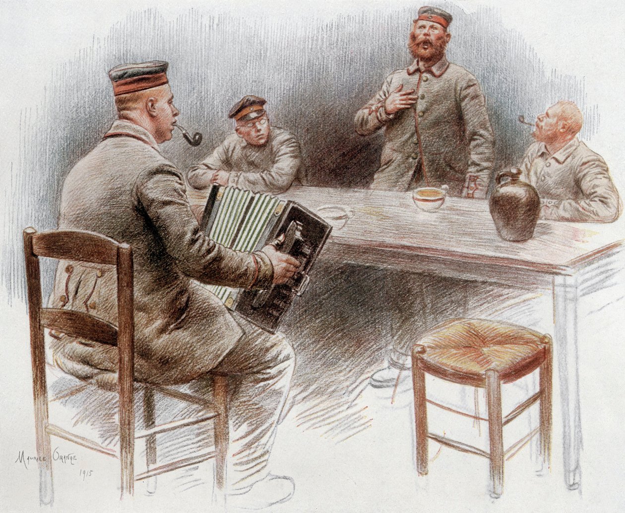 Harmonikázó és éneklő foglyok a dinani fogolytáborban alkotó: Maurice Henri Orange