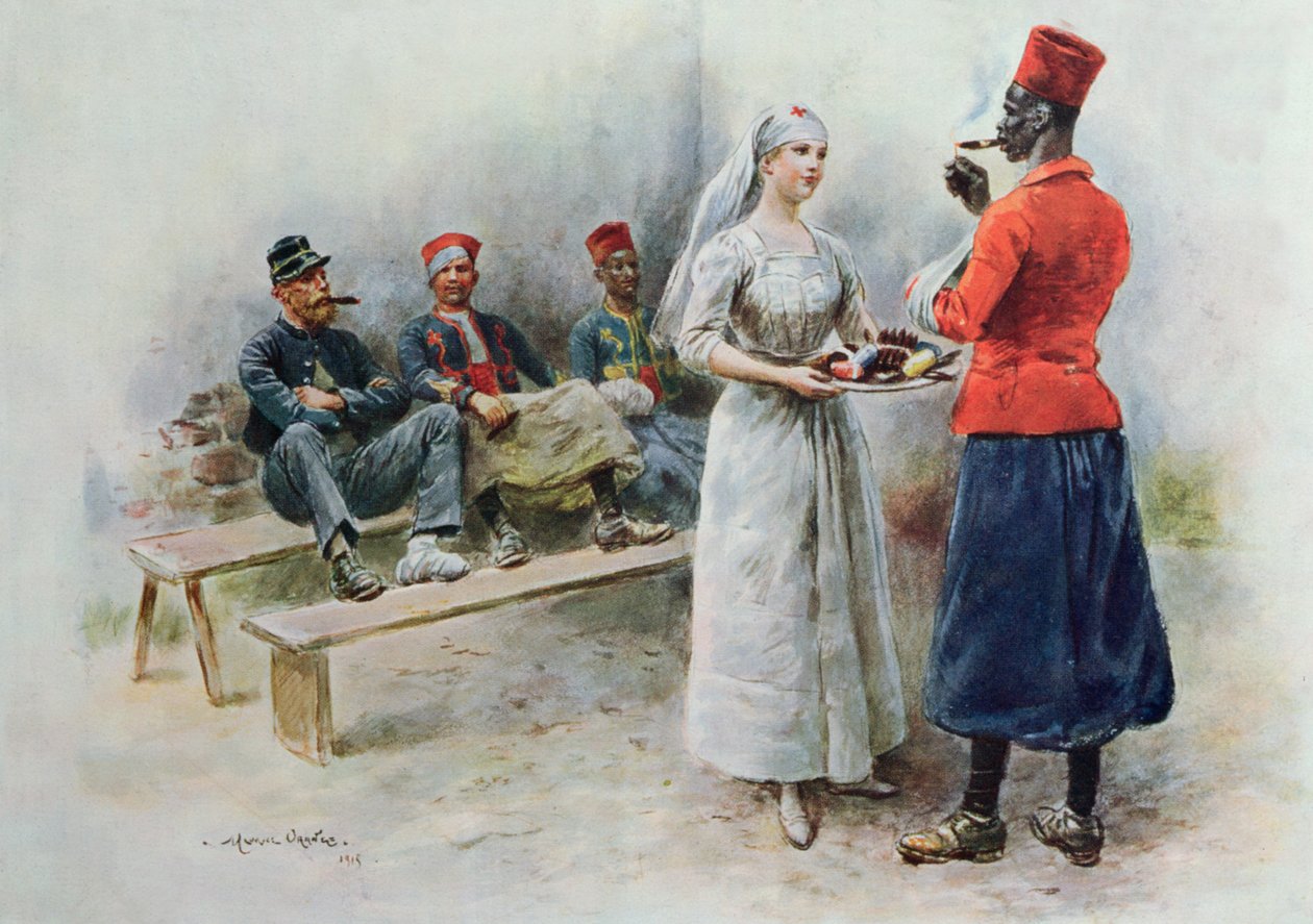 A kedvenc ápolónő Zouavekkal és katonákkal az első világháború idején, 1915 alkotó: Maurice Henri Orange