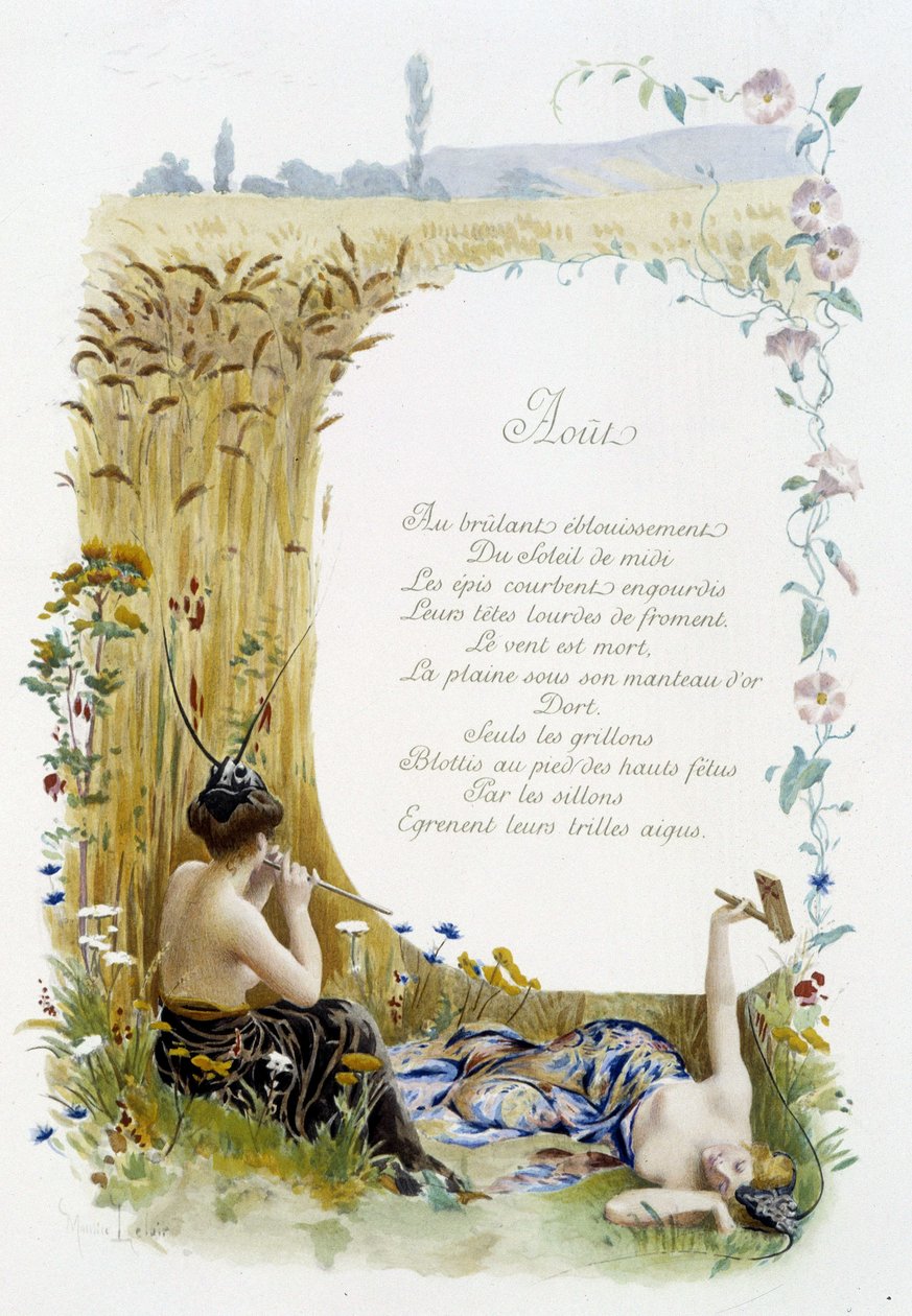 Augusztus „A hónap dala”, Jérôme Doucet, illusztráció - Maurice Leloir, szerk. Reims 1904. L. Michaud alkotó: Maurice Leloir