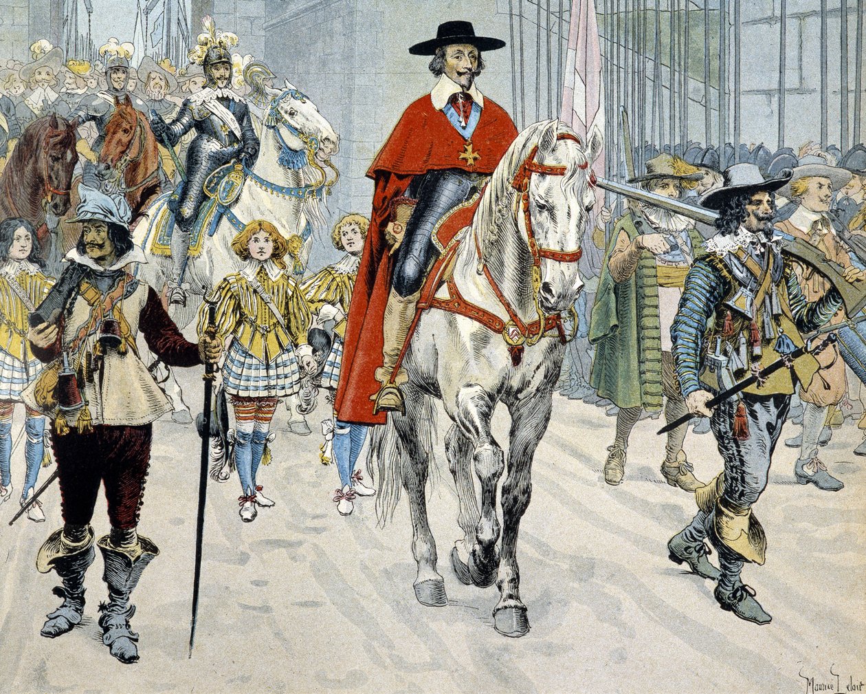 Richelieu bíboros Párizs utcáin lovagol alkotó: Maurice Leloir
