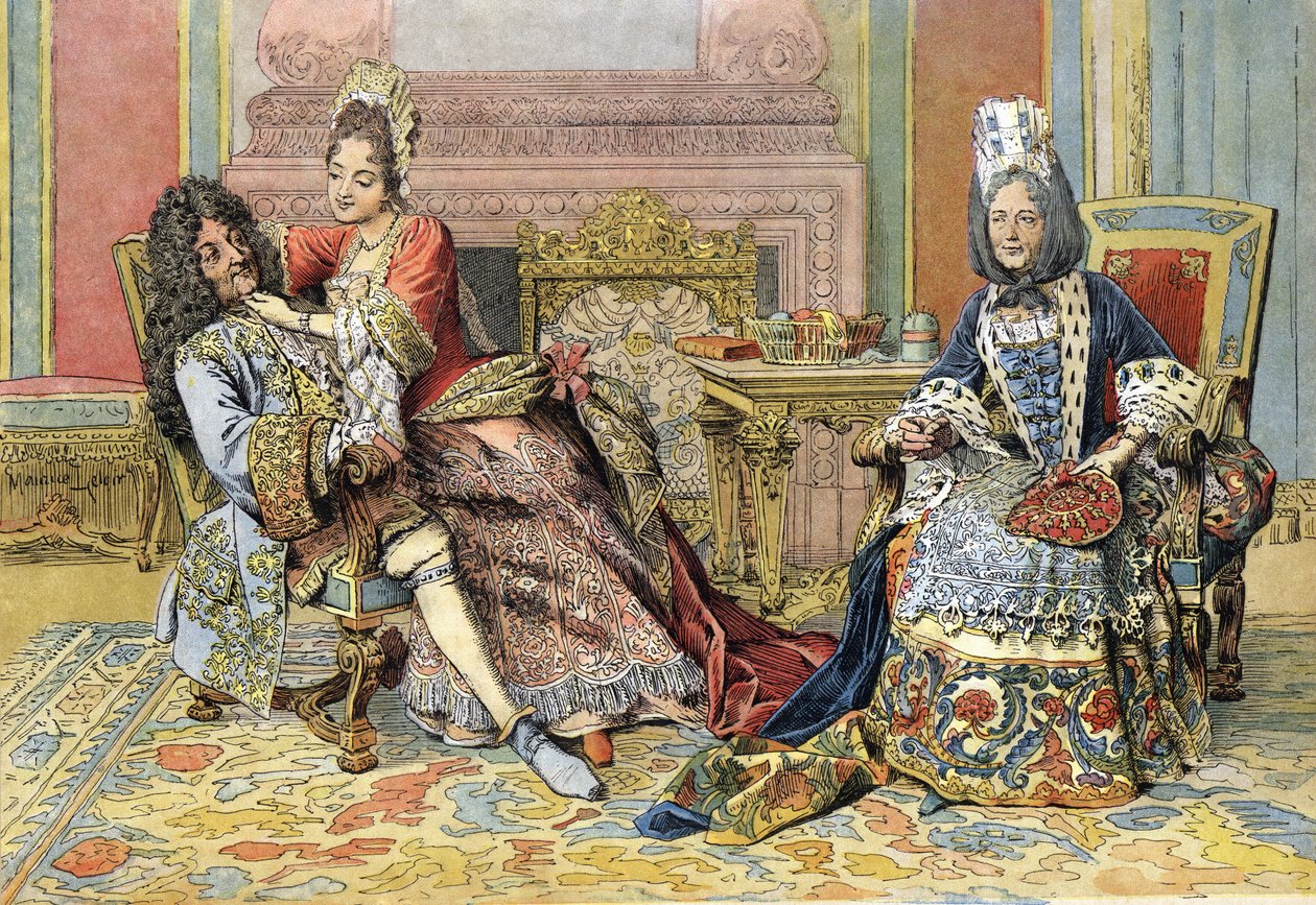 Burgundia hercegnőjének ismeretsége XIV. Lajossal, akit a Napkirályként (Soleil király vagy Nagy Lajos) ismernek alkotó: Maurice Leloir