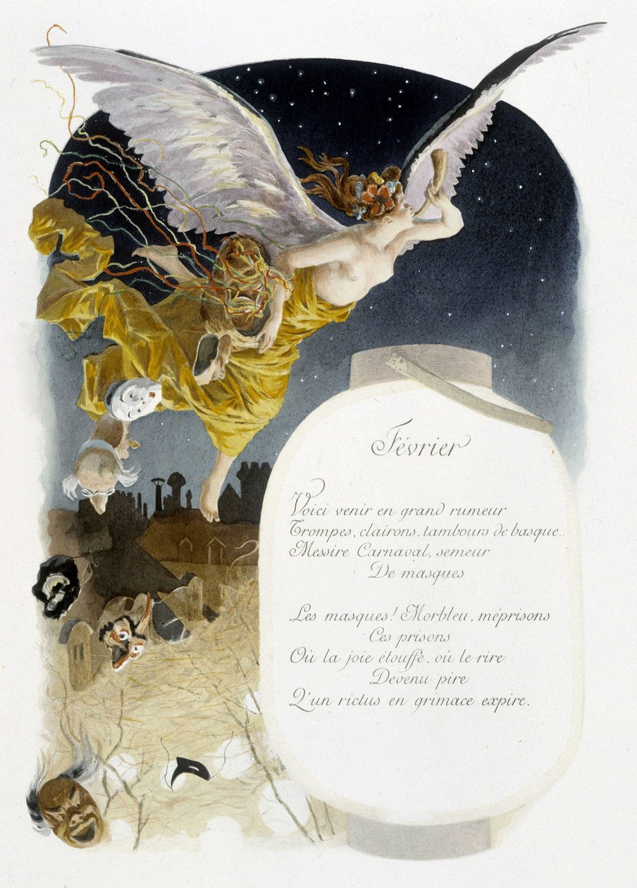 Február „” A hónap dala””, Jérôme Doucet, illusztráció - Maurice Leloir, szerk. Reims 1904. L. Michaud alkotó: Maurice Leloir