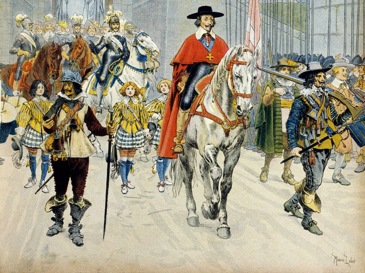 Franciaország története: XIII. Lajos király (1601-1643) és Richelieu bíboros (Armand Jean du Plessis) beiktatása alkotó: Maurice Leloir