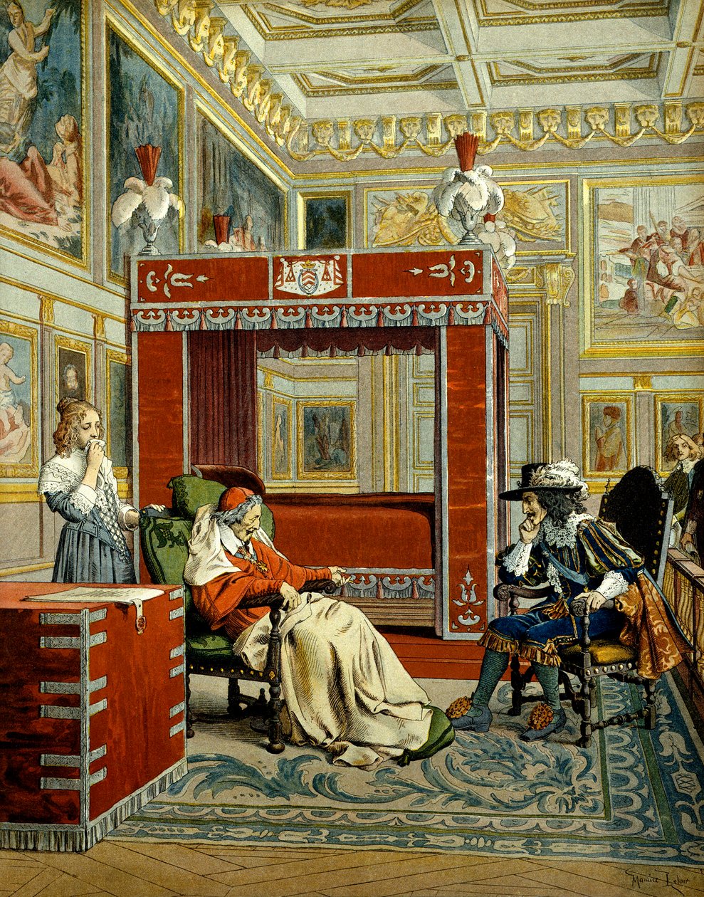 Franciaország története: XIII. Lajos utolsó látogatása Richelieu bíborosnál (Armand Jean du Plessis alkotó: Maurice Leloir