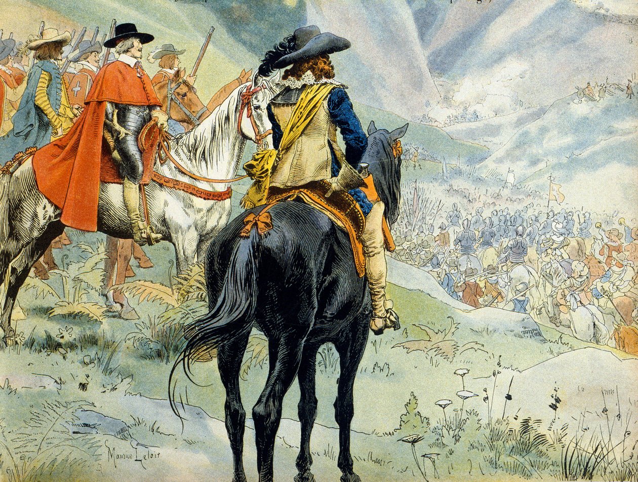 Franciaország története: Mantua örökösödési háborúja (1628-1631) a harmincéves háború alatt. A Pas de Suze (Susa) csata XIII. Lajos király (1601-1643) és Richelieu bíboros (Armand Jean du Plessis) képviselője alkotó: Maurice Leloir