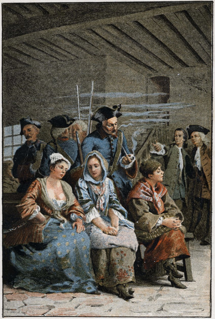 La Chaine - Prevost abbé (1697-1763), francia író „Manon Lescaut és a Chevalier Des Grieux története” című művében. Metszet Maurice Leloir rajzai alapján (1885). alkotó: Maurice Leloir
