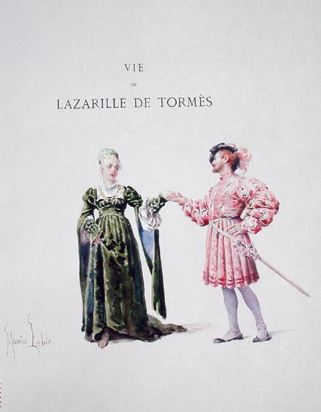 Lazarillo de Tormes egy nővel, a "La Vida de Lazarillo de Tormes" című képből. alkotó: Maurice Leloir