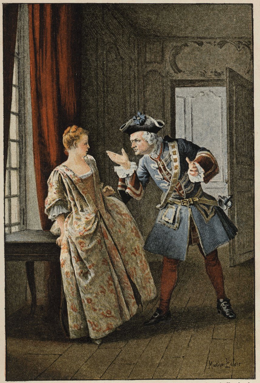 Manon és testvére - Prevost abbé (1697-1763), francia író „Manon Lescaut és a Chevalier Des Grieux története” című művében. Metszet Maurice Leloir rajzai alapján (1885). alkotó: Maurice Leloir