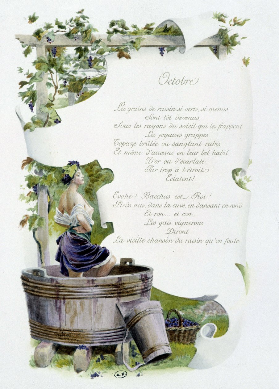 Október „A hónap dala” Jérôme Doucet, illusztráció - Maurice Leloir, szerk. Reims 1904. L. Michaud alkotó: Maurice Leloir