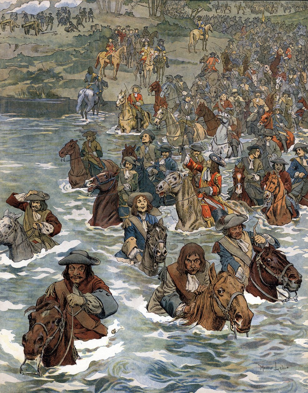 A Rajna átjárója (1672. június 12.) XIV. Lajos Napkirályként ismert csapatai által (Nap király vagy Nagy Lajos) alkotó: Maurice Leloir