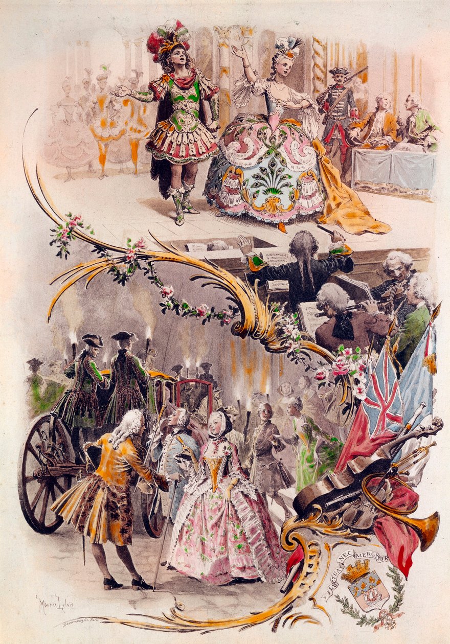Esküvői menü Maurice Leloir (1851-1940) kosztümös bálokkal és galantes jelenetekkel, 1900.06.04. alkotó: Maurice Leloir