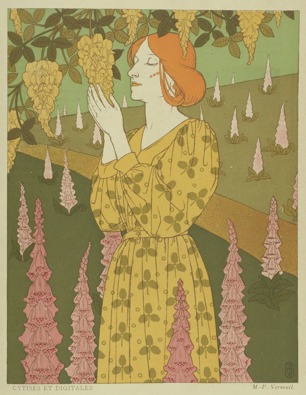 Cytises és Digitales - Wisteria nő és gyűszűvirág (színes litó) alkotó: Maurice Pillard Verneuil