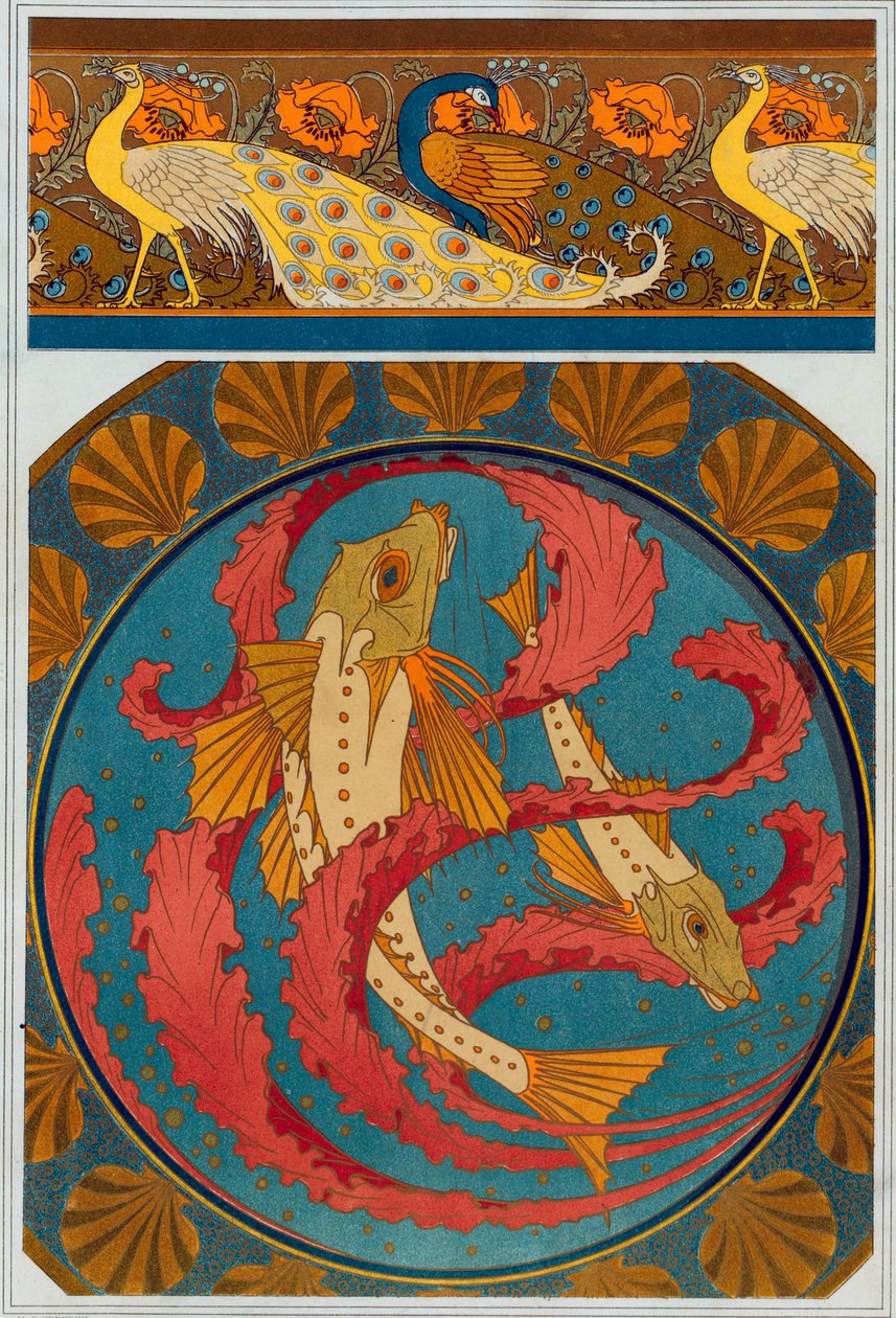 Tervek páva és mák szegélyhez, kocsmához. 1897. alkotó: Maurice Pillard Verneuil