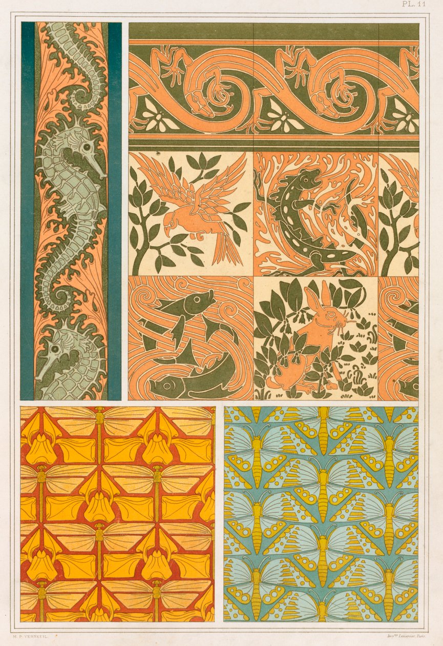 Tervek tapétaszegélyekhez és kerámialapokhoz, pub. 1897. alkotó: Maurice Pillard Verneuil