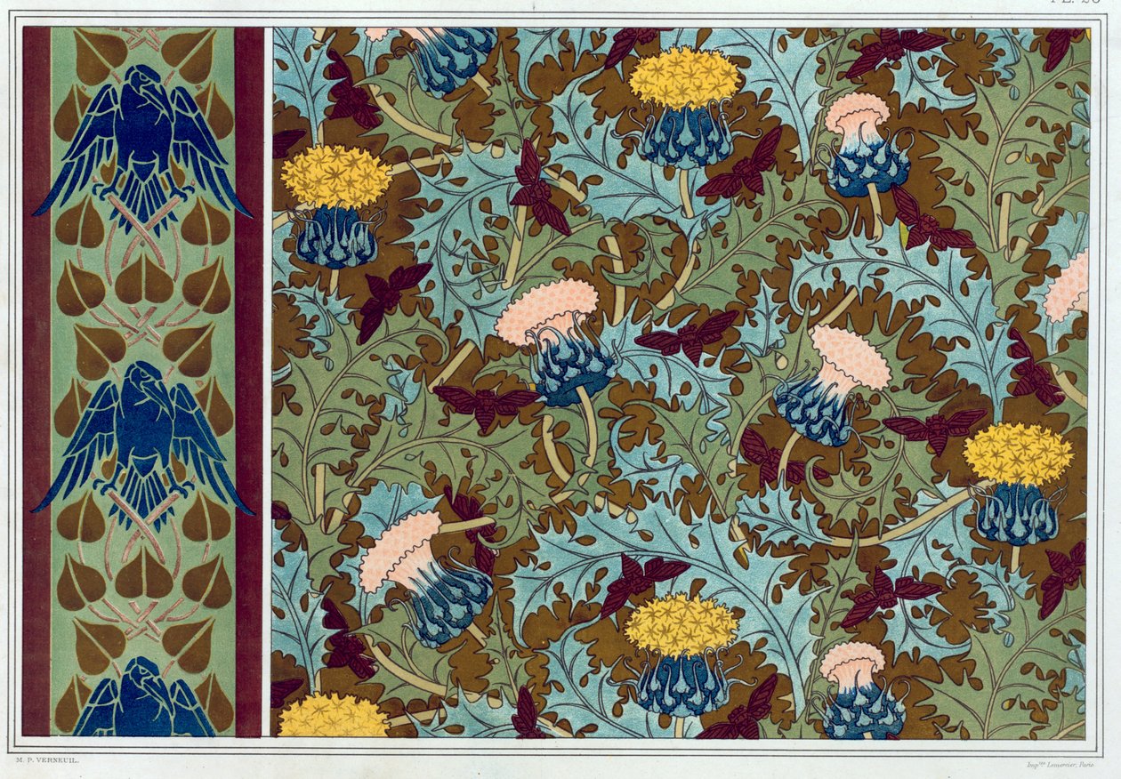 Tervek tapéta szegélyekhez és nyomott szövetekhez, kocsmához. 1897. alkotó: Maurice Pillard Verneuil
