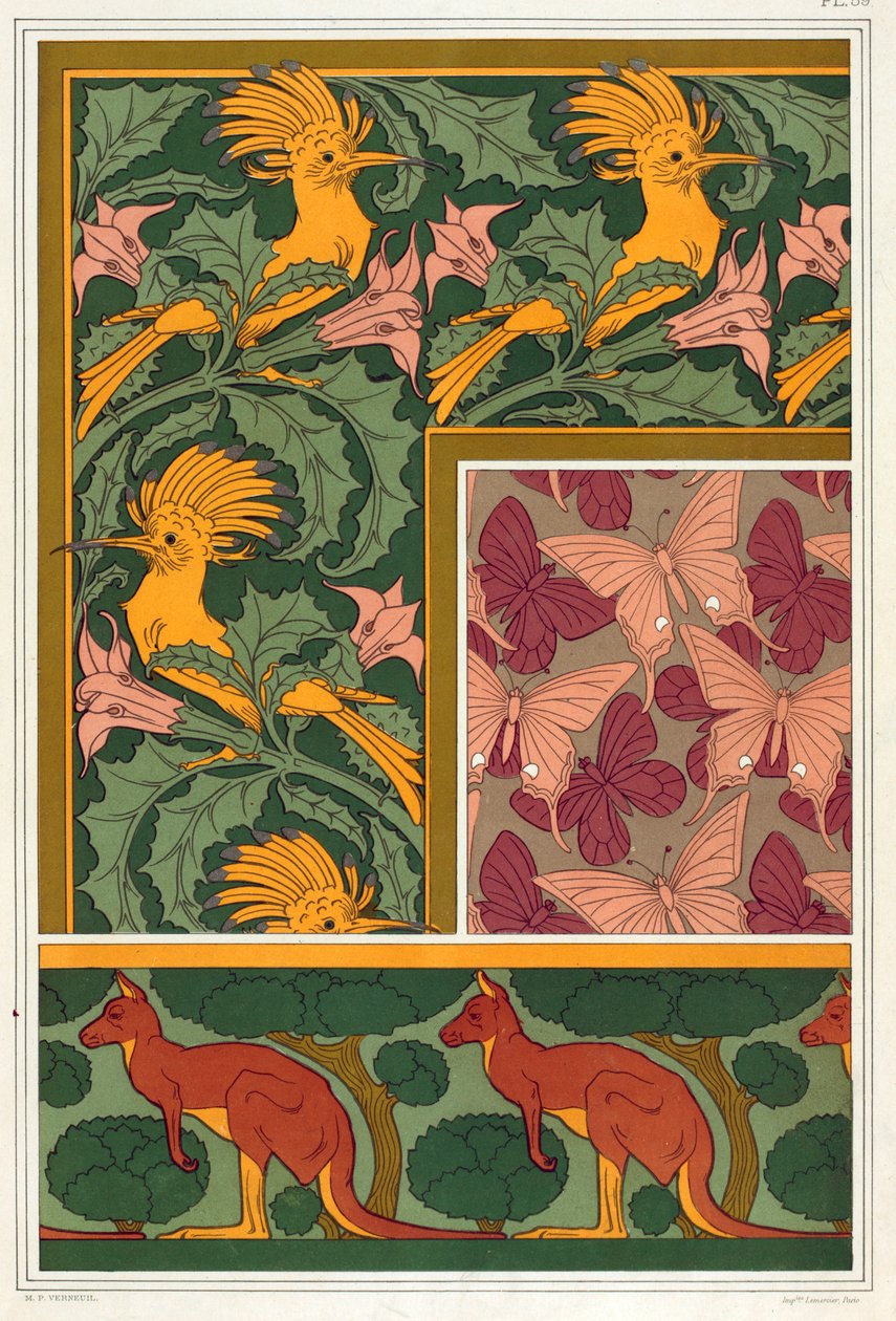 Tervek tapétaszegélyekhez és selyemszövethez, kocsmához. 1897. alkotó: Maurice Pillard Verneuil