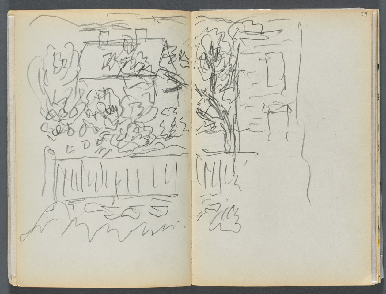 Vázlatkönyv- The Granite Shore Hotel, Rockport, 058. és 59. oldal: Ház és bekerített kert alkotó: Maurice Prendergast