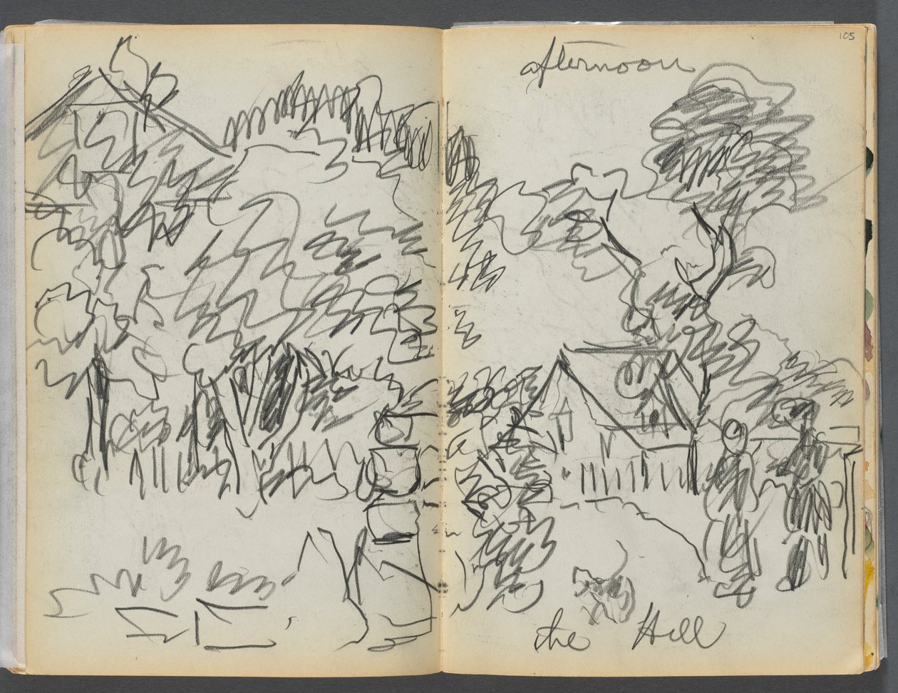 Vázlatkönyv- The Granite Shore Hotel, Rockport, 104-105. oldal: "Délután, a dombon". alkotó: Maurice Prendergast